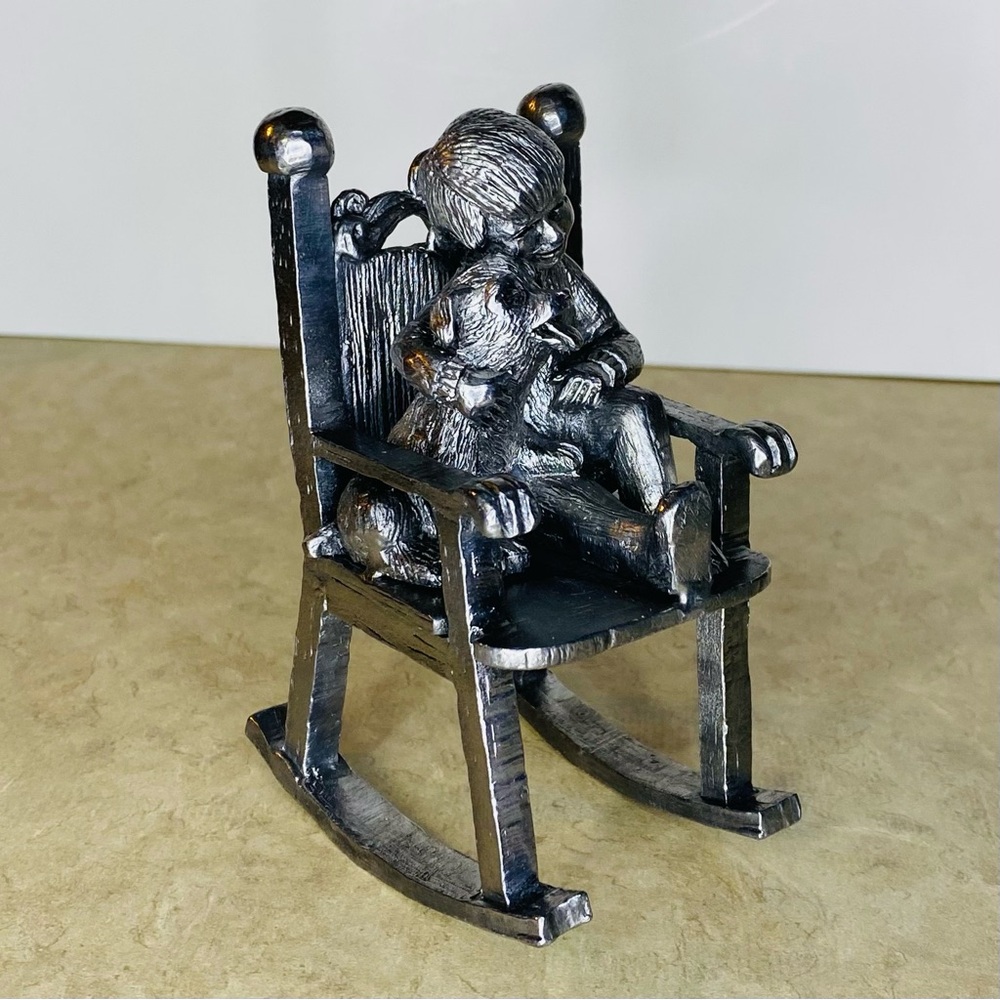 Vintage Silver Pewter Figurine child in rocking chair
